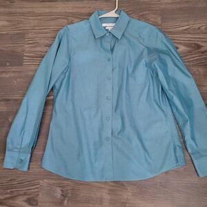 Foxcroft NYC Womens Button Up Top 8 Shaped Blue 100% Cotton Heritage Non Iron